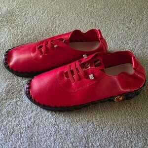 OY Womans Red Faux Leather Laced Up Shoe